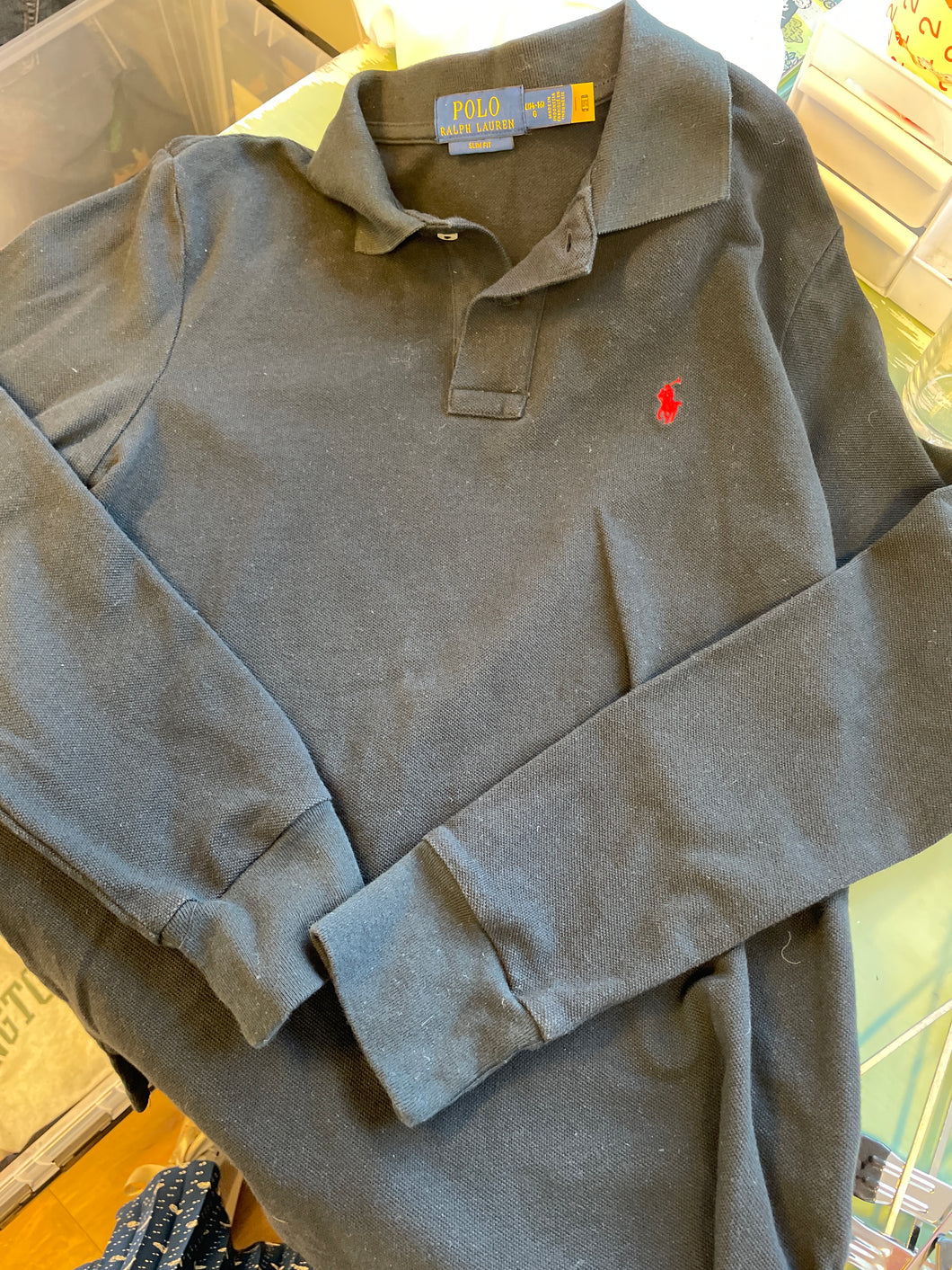 Långärmad svart piké Polo Ralph Lauren 14-16Y